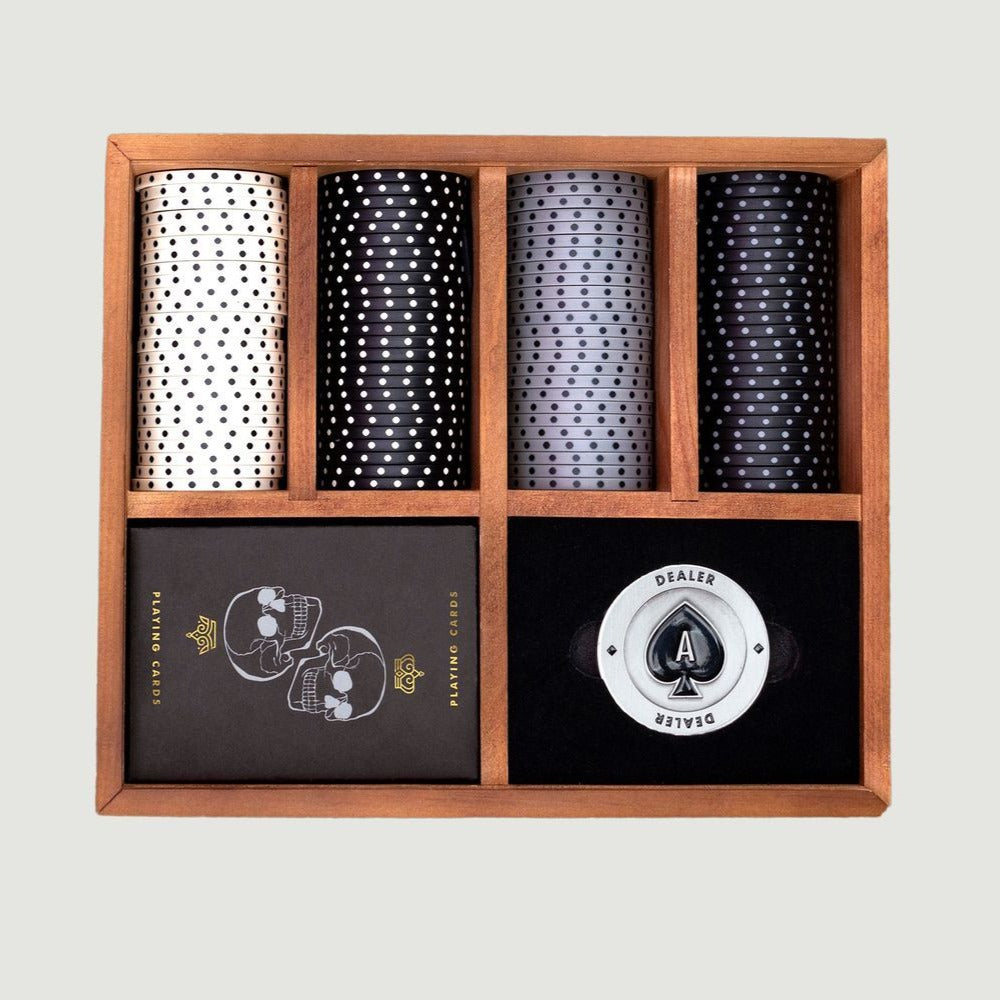Poker Set in Wooden Box - 100 Chips and Black Cards