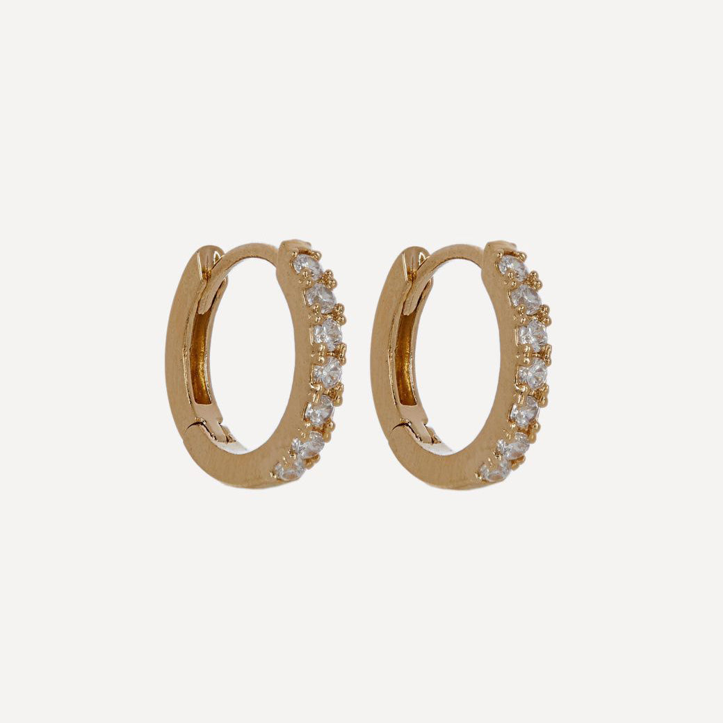 Gold Hoop Earrings with White Crystal