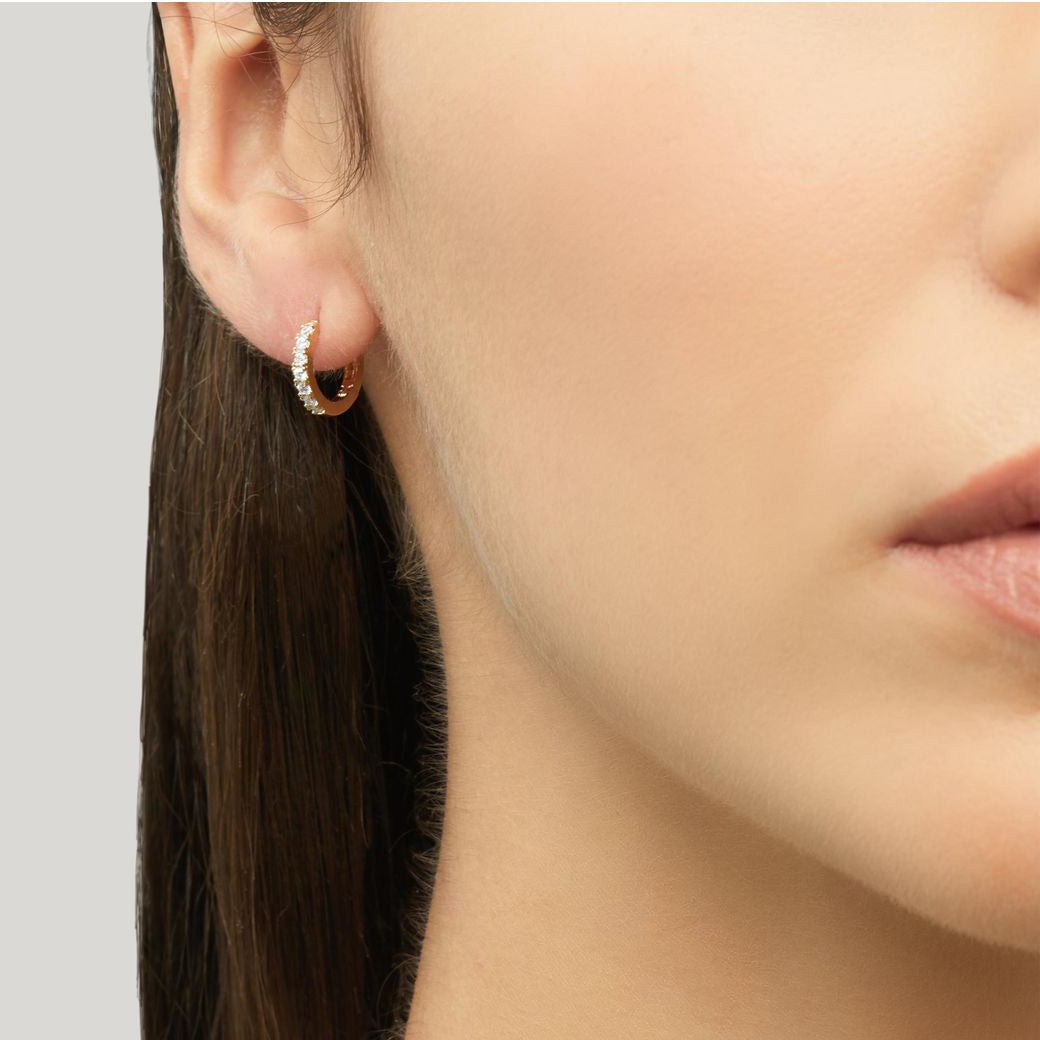Gold Hoop Earrings with White Crystal