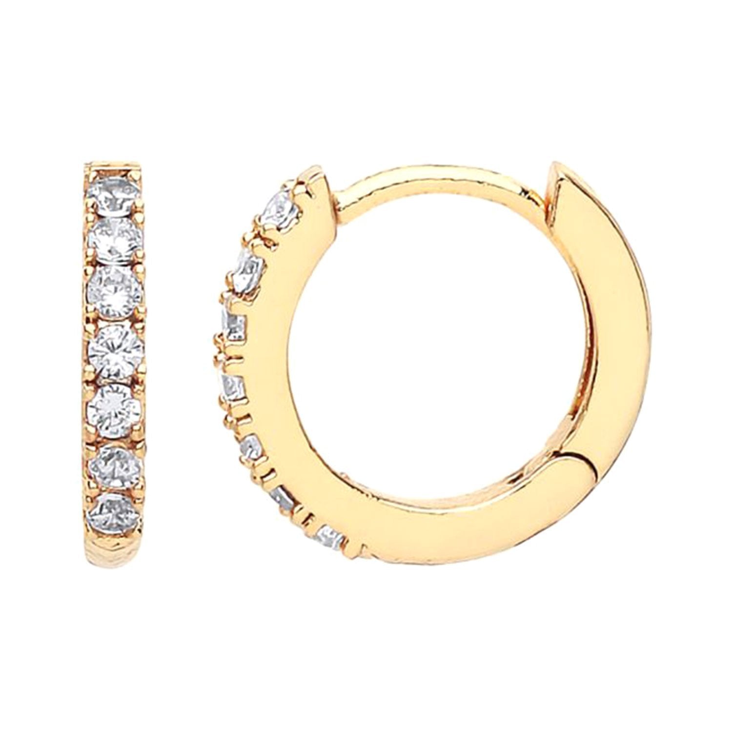 Gold Hoop Earrings with White Crystal