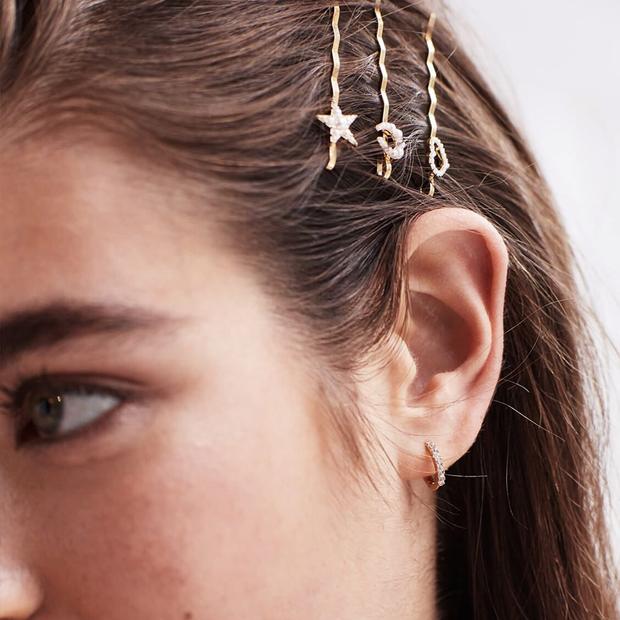 Gold Hoop Earrings with White Crystal