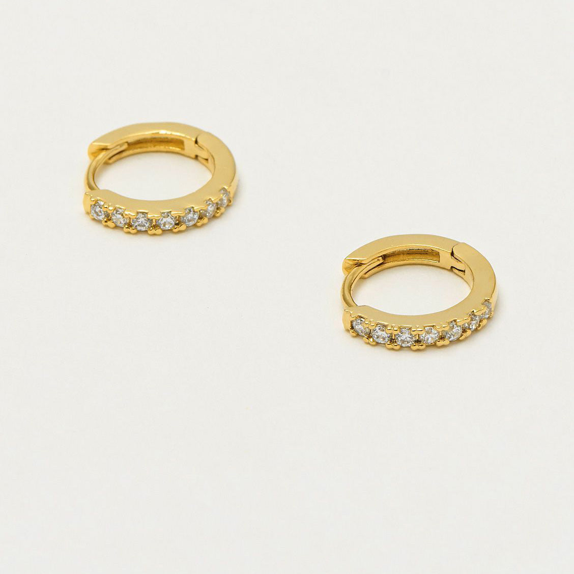 Gold Hoop Earrings with White Crystal